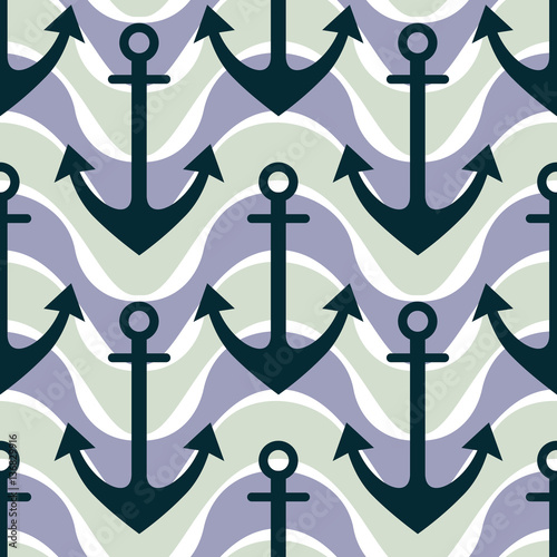 Vector seamless pattern with anchor. Symmetrical background, nautical theme. Graphic illustration. Template for wrapping, backgrounds, fabric, prints, decor, surface