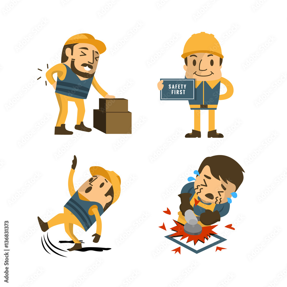 Set of Construction worker, Accident working, safety first, health and safety, vector illustrator Set of Construction worker, Accident working, safety first, health and safety, vector illustrator