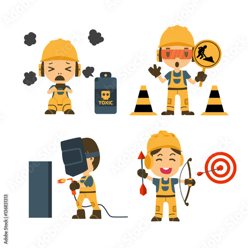 Set of Construction worker, Accident working, safety first, health and safety, vector illustrator