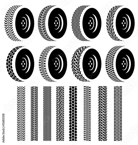 Set of Wheel with black tire tracks for Industry