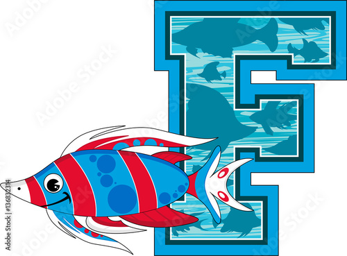 F is for Fish English Alphabet Learning Illustration