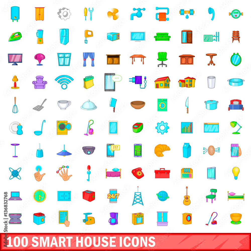 100 smart house icons set, cartoon style 100 smart house icons set, cartoon style