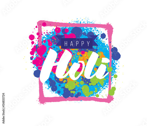 Happy Holi, Indian festival of colors. Typography, colorful logo. Vector background, text design. Usable for banners, greeting cards, flyers and posters, etc