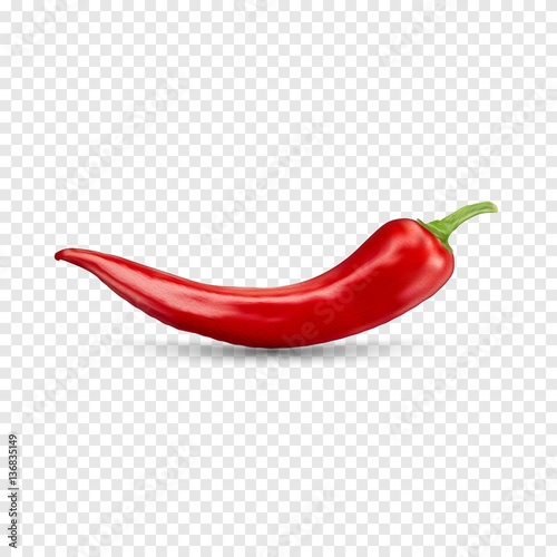 Fototapeta Red hot natural chili pepper pod realistic image with shadow for culinary produc