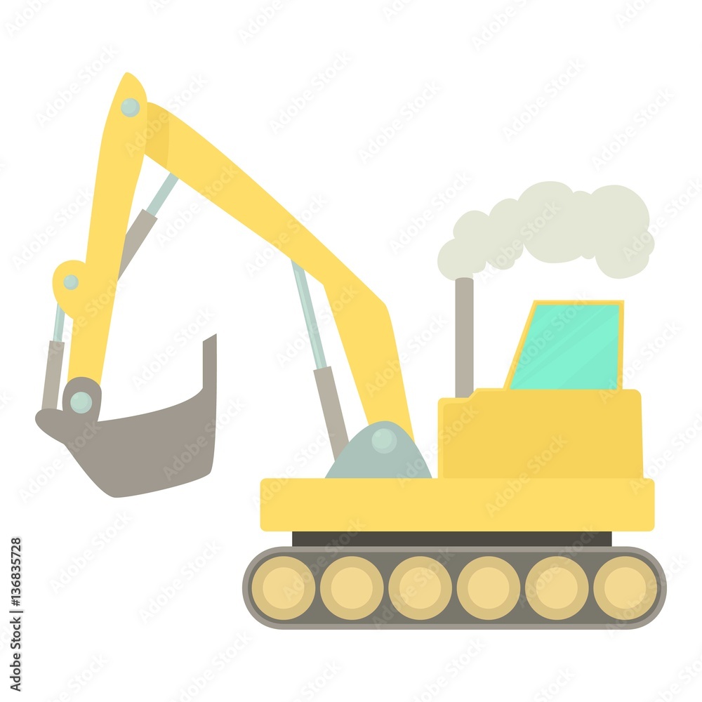 Excavator icon, cartoon style Excavator icon, cartoon style