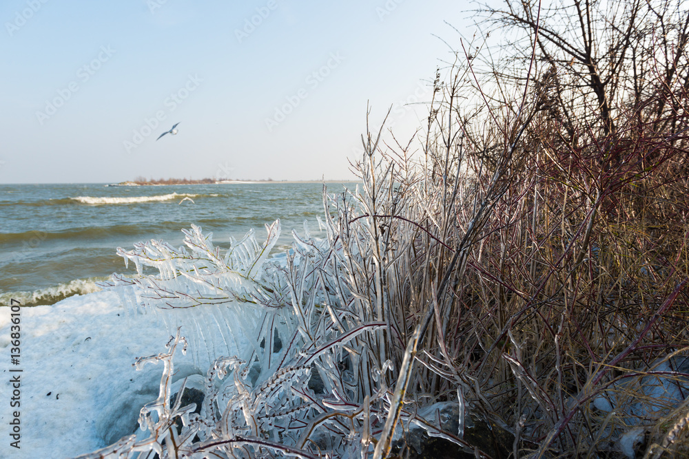 Snow and ice on the beach of the IJsselmeer near Medemblik Snow and ice on the beach of the IJsselmeer near Medemblik