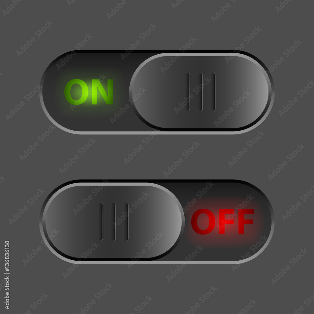 Black On-Off switch UI button vector template.