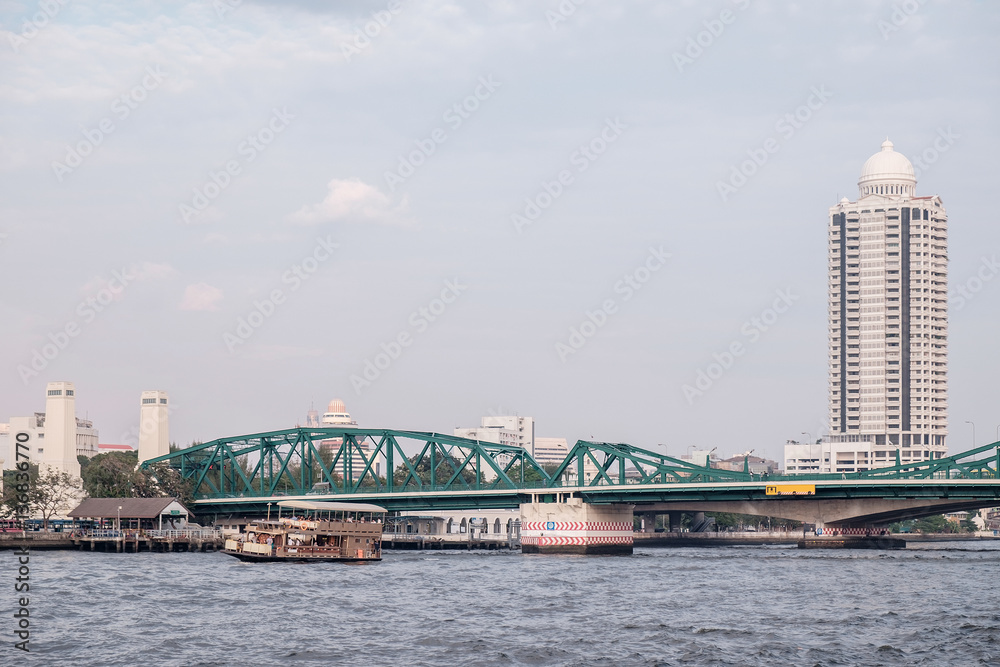 Transportation / View of bridge cross the river. Movement.