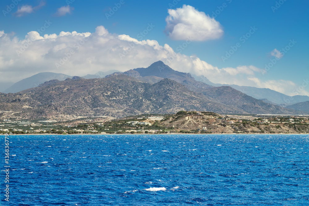Crete island view with mountains from Lybian sea at Ierapetra be