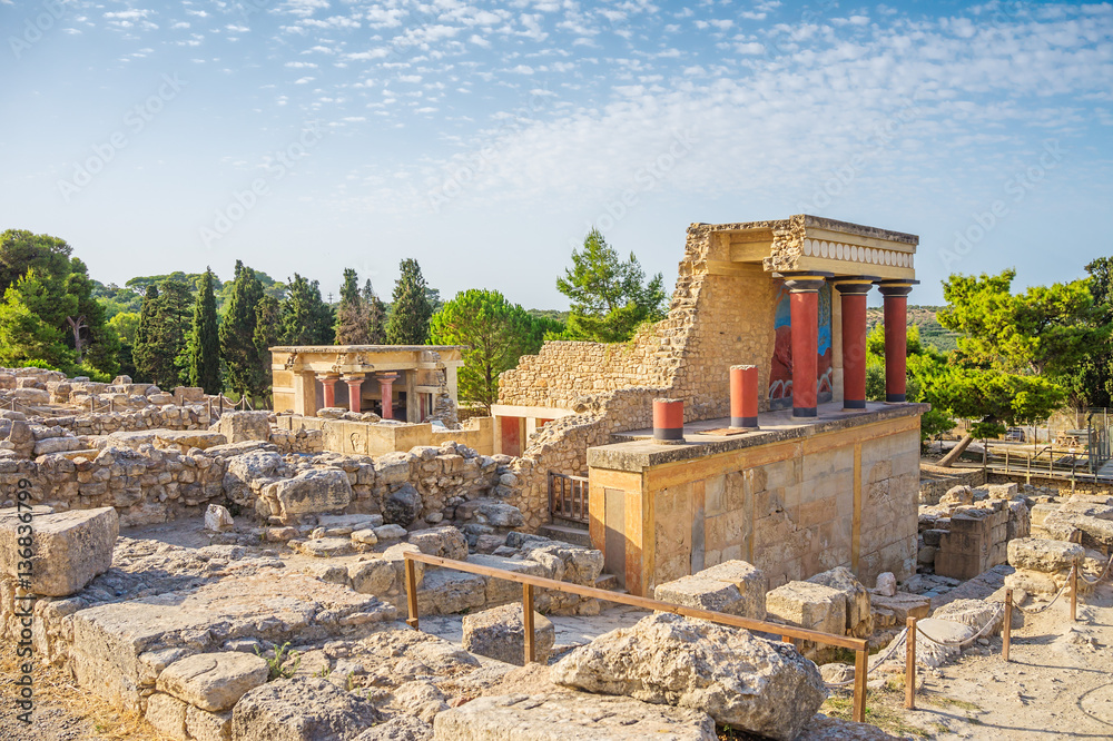 Knossos Palace ruin in sunny day, Crete, Greece.