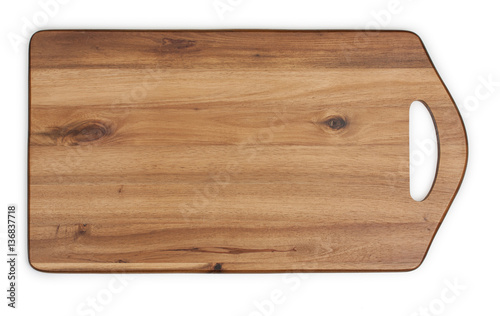 Cutting board made of acacia wood. Close-up, top view.