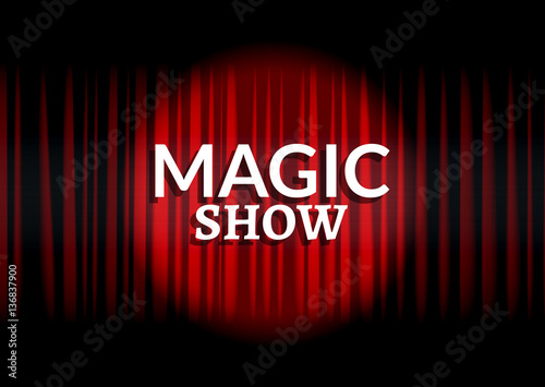 Red curtain with circle light. Magic show concept poster template design