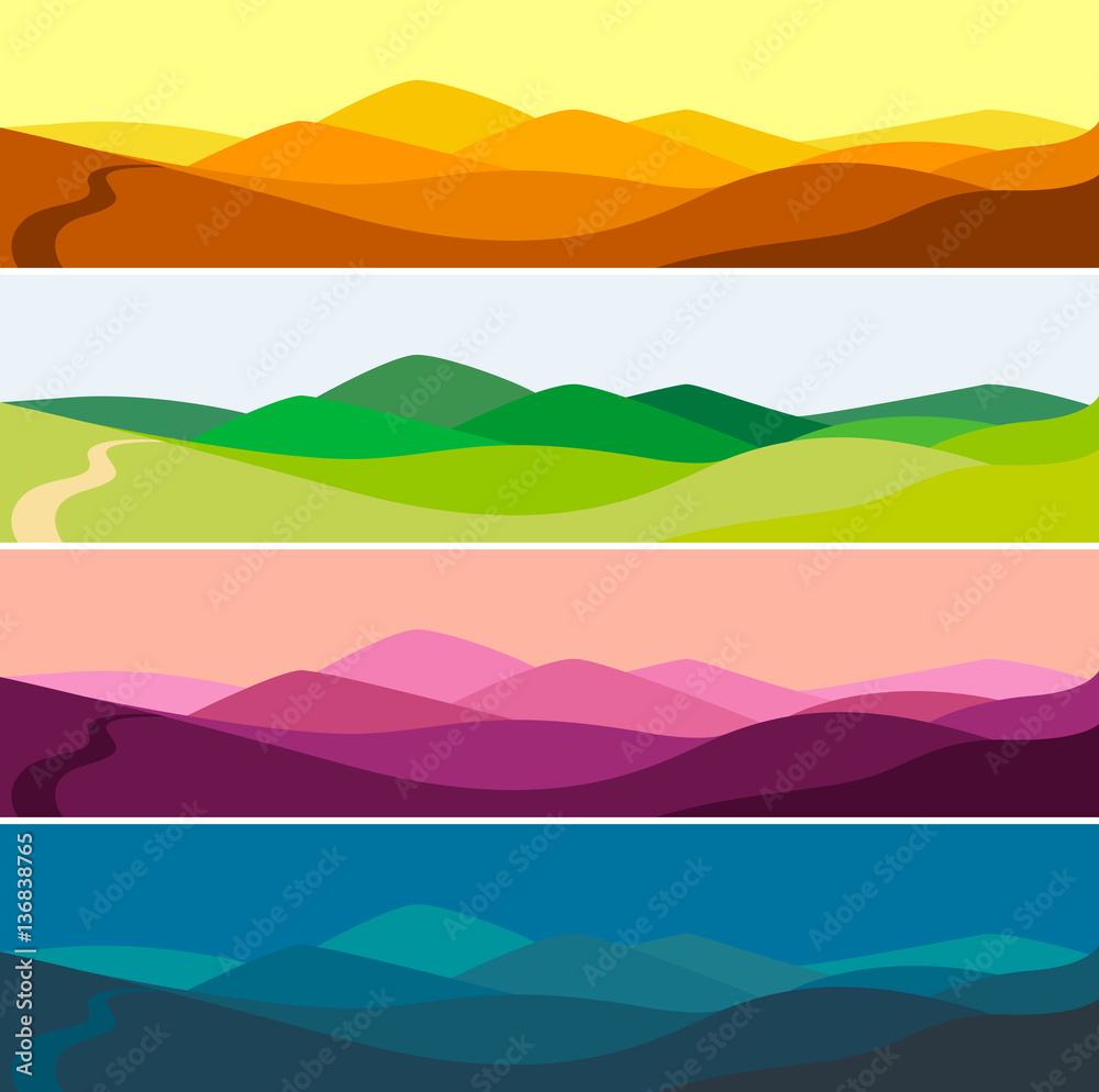 Vector illustration of mountain landscape in time of day