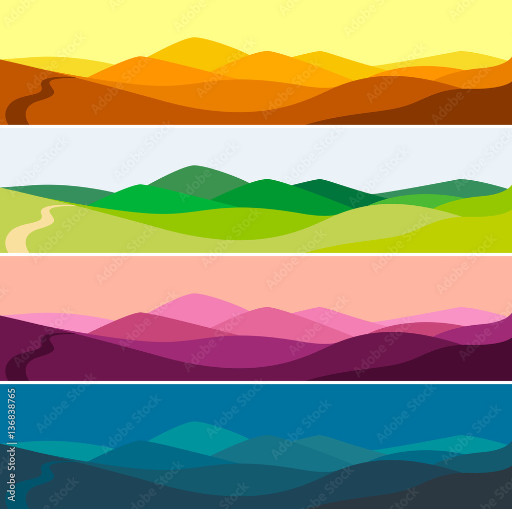Fototapeta premium Vector illustration of mountain landscape in time of day