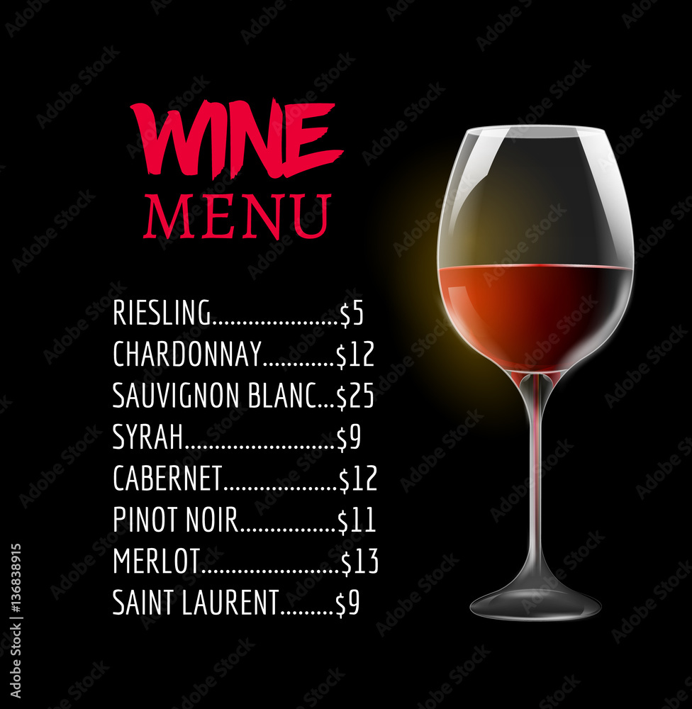 Wine menu card design template. Wine list template layout Stock Intended For Wine Tasting Menu Template