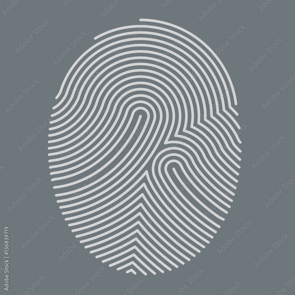 Abstract white fingerprint outline vector illustration on grey b Abstract white fingerprint outline vector illustration on grey b