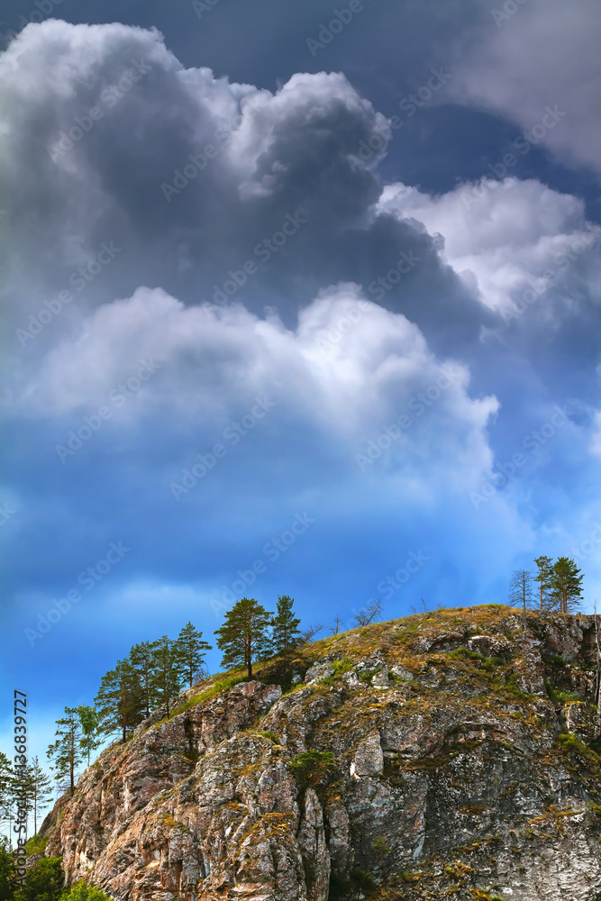 Mountain landscape with clouds after rain.