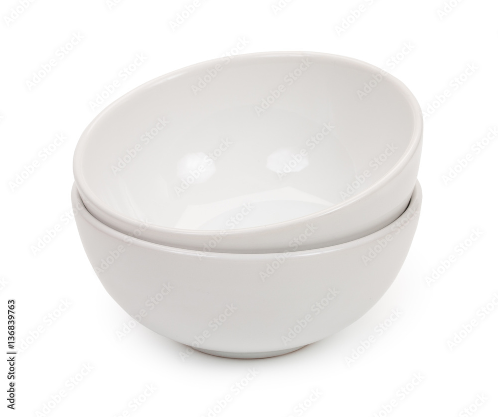 Little round white ceramic bowls for food products, isolated on Little round white ceramic bowls for food products, isolated on