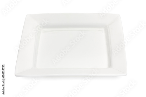 Empty porcelain square plate isolated on a white background