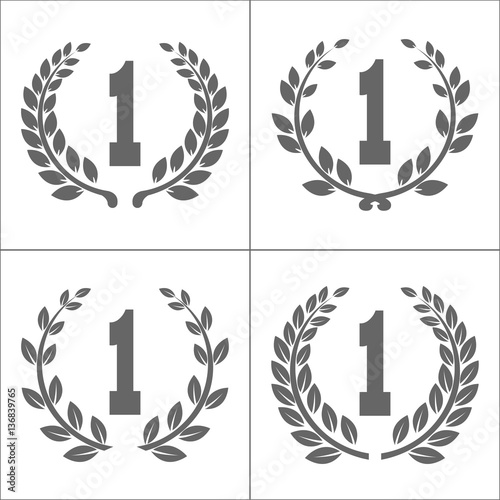 Set of grey vector silhouette winner icon with the number 1