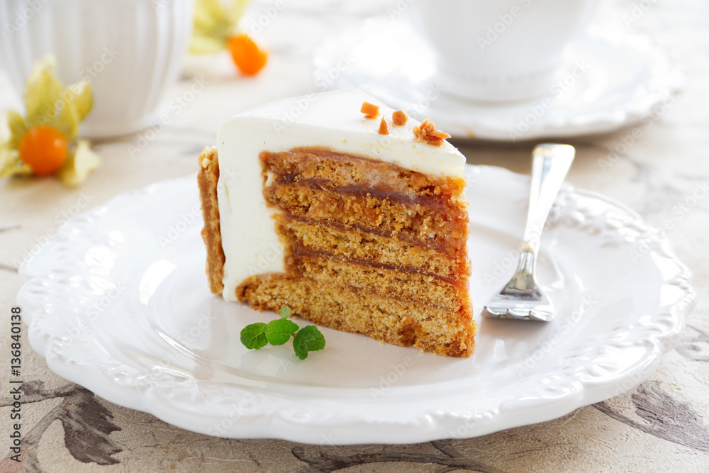 Honey cake with caramel. Honey cake with caramel.