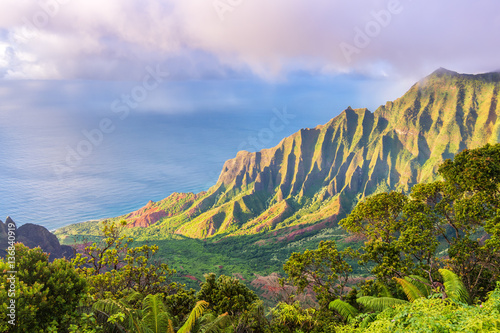 Amazing view of the Kalalau Valley and the Na Pali coast, Kauai photo