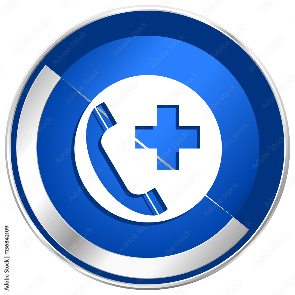 Emergency call blue silver metallic web and smartphone vector icon isolated on white background
