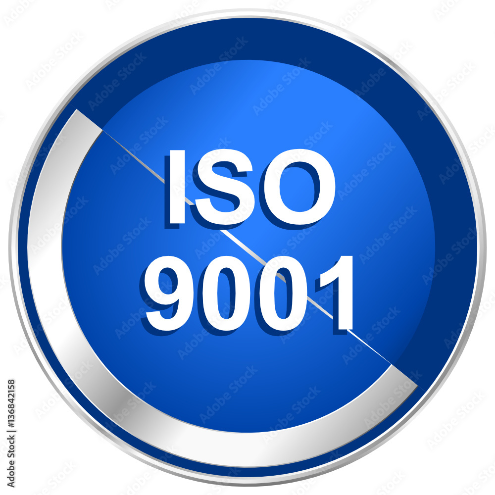 Iso 9001 blue silver metallic web and smartphone vector icon isolated on white background

