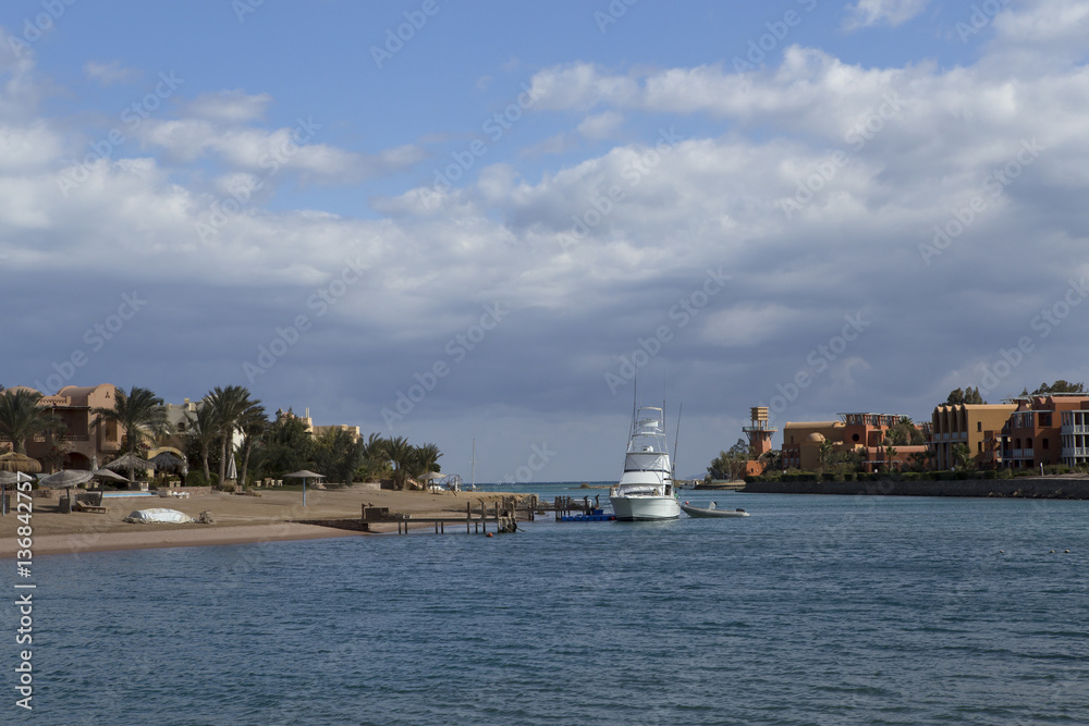 Sea bay with yachts in the resort. El Gouna. Egypt.