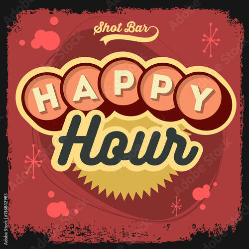 Happy Hour New Age 50s Vintage Label Poster Sign Design With Ret
