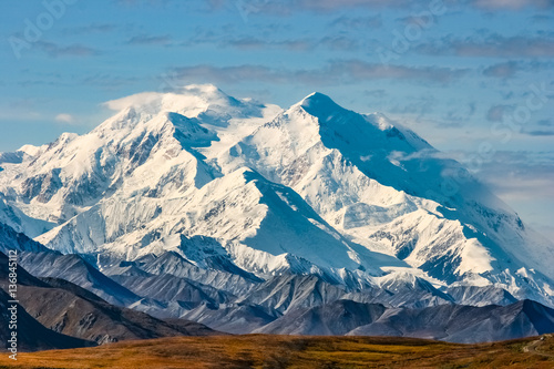 View of majestic Denali (Mount McKinley), highest mountain of North America,  Denali National Park, Alaska 