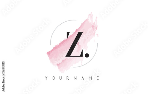 Z Letter Logo with Watercolor Pastel Aquarella Brush Stroke and Circular Rounded Design. photo