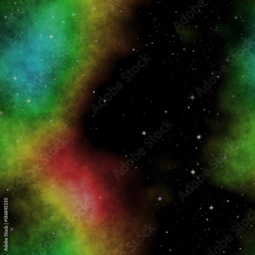 Fototapeta Naklejka Na Ścianę i Meble -  Amazing illustraton of space with stars and colorful nebula in bright colors of blue, green and red