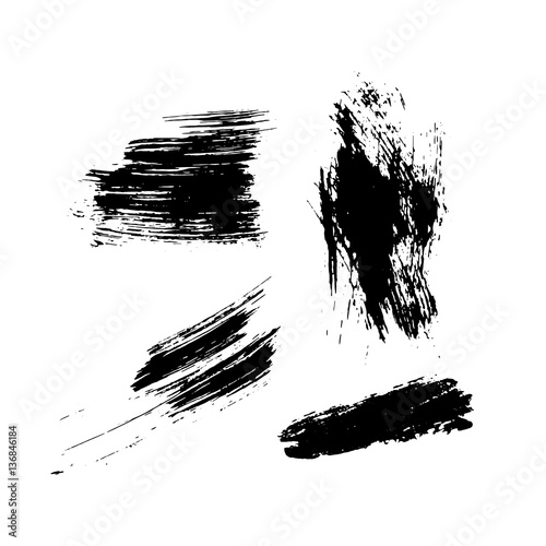 Set of hand drawn black ink textures and brush strokes. Freehand drawing. Vector collection for your design.
