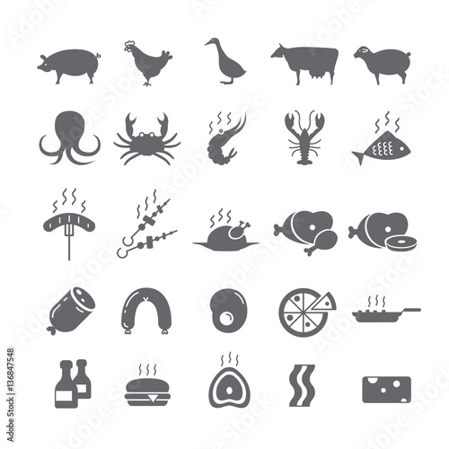 Icons on a white background with meat.