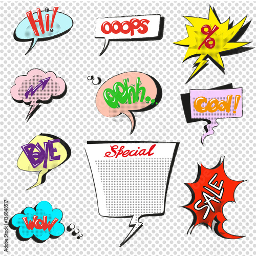 Comic pop art speech bubbles vector collection