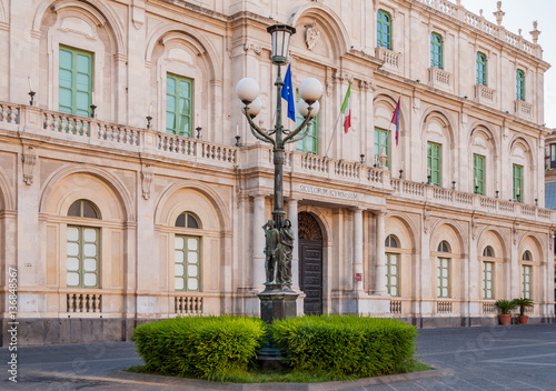 The streetlight in the background building of the University in Catania