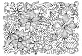 Doodle floral pattern in black and white. Page for coloring book