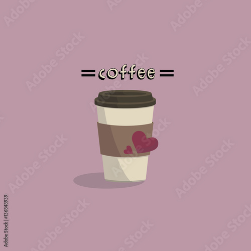 Coffee cup to go on pink background. Love concept