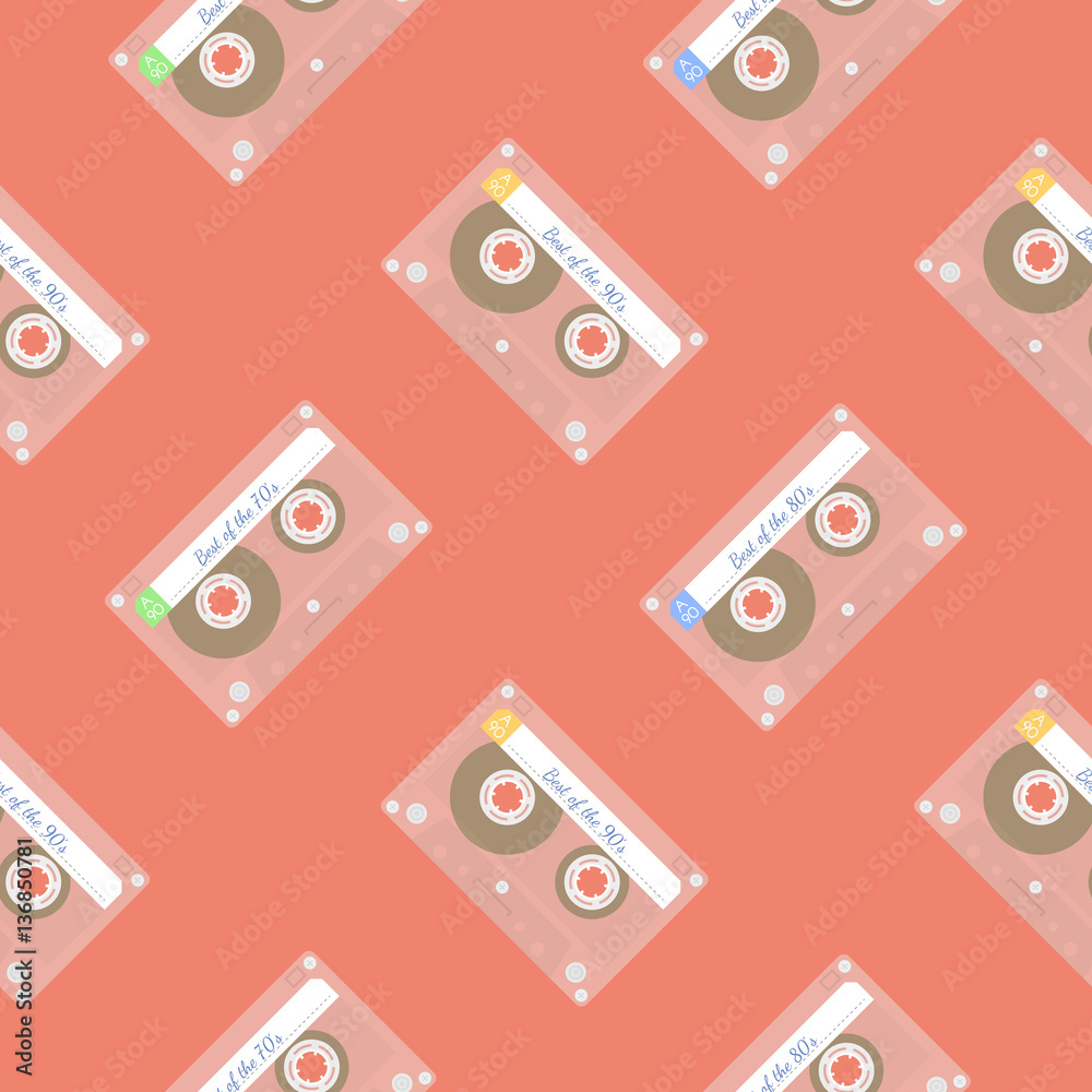 Retro audio cassette seamless pattern. Retro audio cassette seamless pattern.
