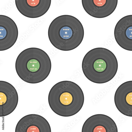 Colorful vinyl record seamless pattern.