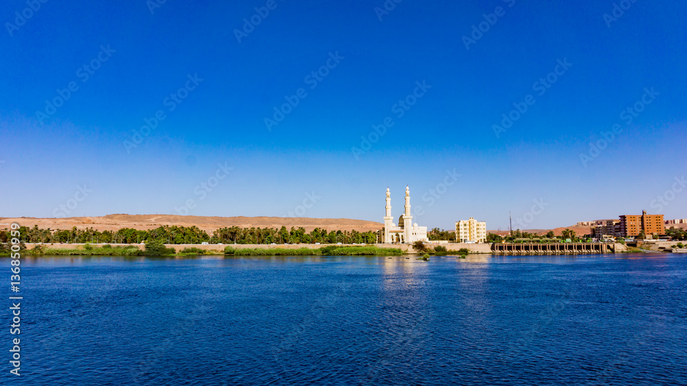 The El-Tabia Mosque in Aswan, Egypt. Egyptian Mosque Minarets. A