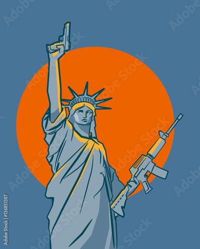 The statue of Liberty with guns in her hands. Vector illustration .eps10