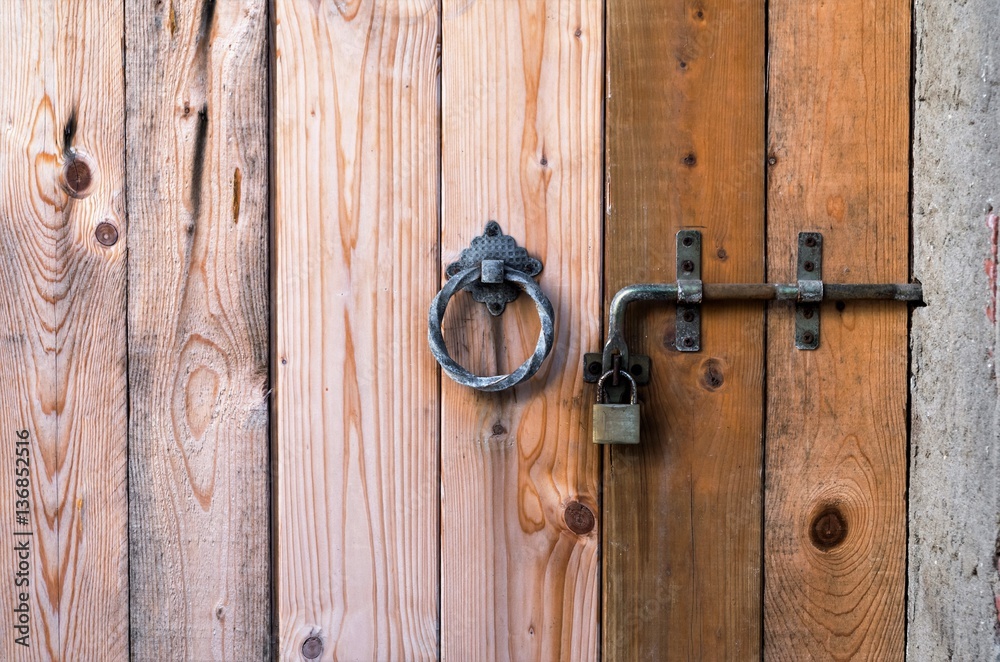 Door with Wooden Planks and Passing Padlock Door with Wooden Planks and Passing Padlock