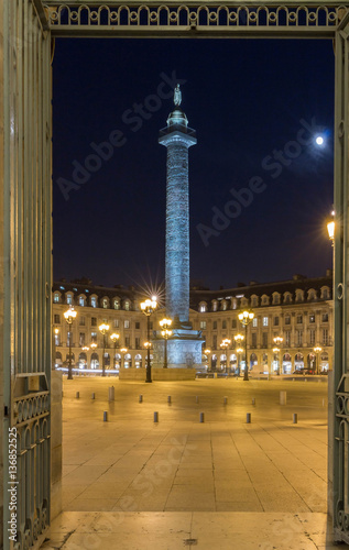 Vendome column at night, Paris, France. photo
