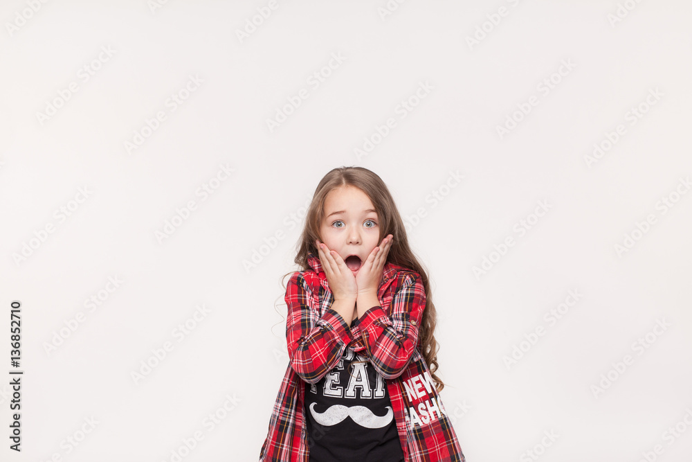 Child shock on white background Child shock on white background