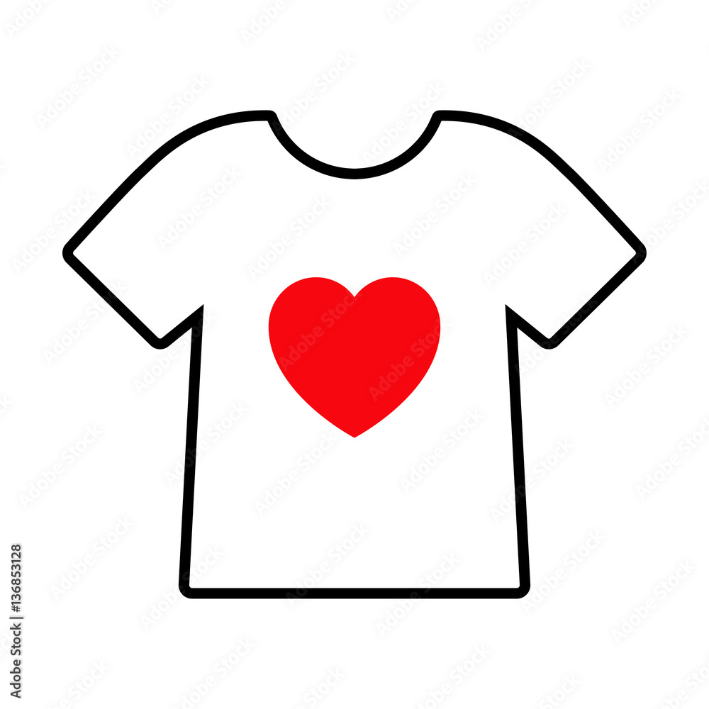 Icono plano camiseta blanca con corazon rojo en fondo blanco Stock Vector |  Adobe Stock