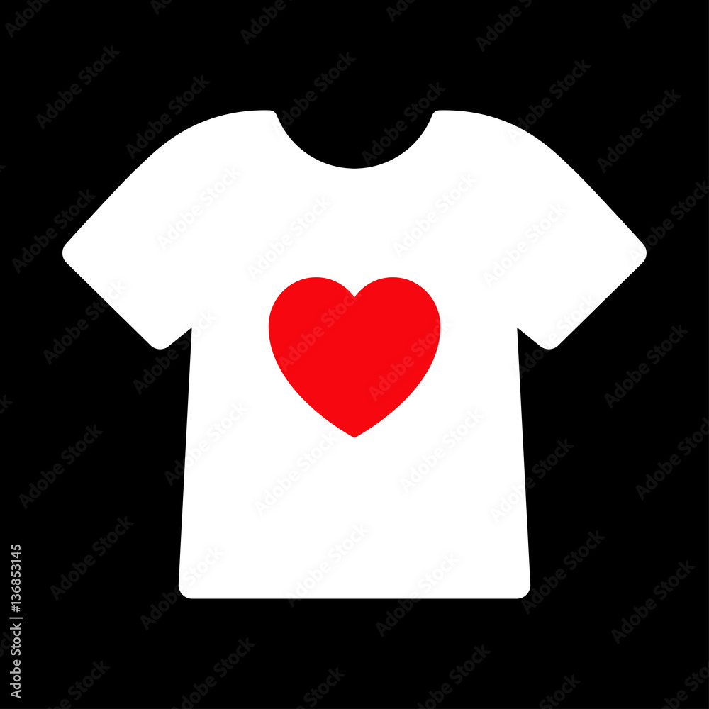 Icono plano camiseta blanca con corazon rojo en fondo negro Stock Vector |  Adobe Stock