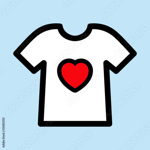 Icono plano camiseta blanca con corazon rojo en fondo azul