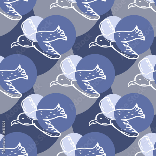 Seagull vector seamless pattern on blue background. Textile or fabric cloth texture design